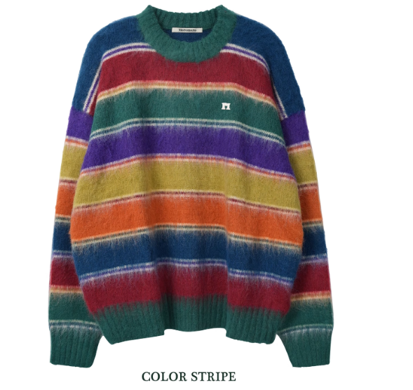 Color Stripe Fuzzy Knit Sweater